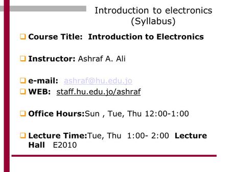 Introduction to electronics (Syllabus)