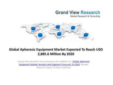 Global Apheresis Equipment Market Expected To Reach USD 2,885.6 Million By 2020 Grand View Research has announced the addition of Global Apheresis Equipment.