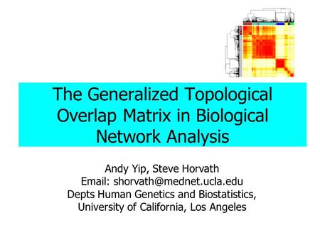 Andy Yip, Steve Horvath   Depts Human Genetics and Biostatistics, University of California, Los Angeles The Generalized Topological.