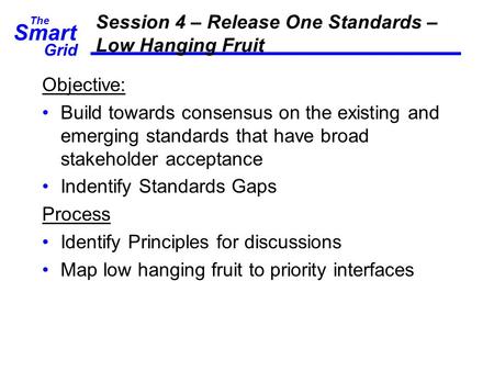 Session 4 – Release One Standards – Low Hanging Fruit