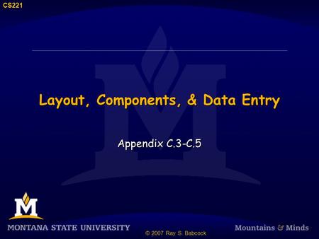 CS221 © 2007 Ray S. Babcock Layout, Components, & Data Entry Appendix C.3-C.5.