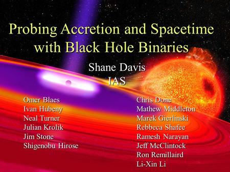 Probing Accretion and Spacetime with Black Hole Binaries Shane Davis IAS Omer Blaes Ivan Hubeny Neal Turner Julian Krolik Jim Stone Shigenobu Hirose Chris.
