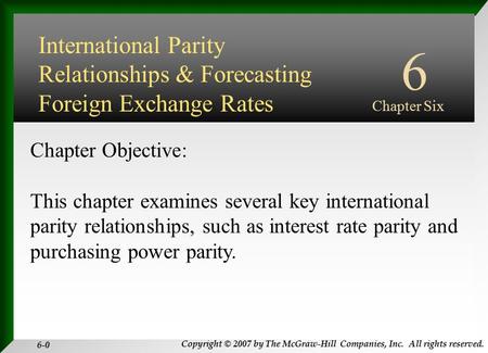 Chapter Outline Interest Rate Parity Purchasing Power Parity