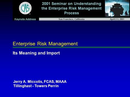 Enterprise Risk Management Its Meaning and Import Jerry A. Miccolis, FCAS, MAAA Tillinghast - Towers Perrin.