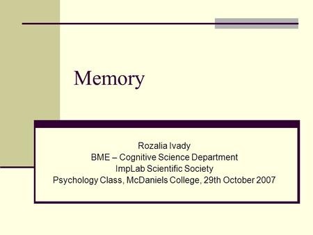 Classification of Memory