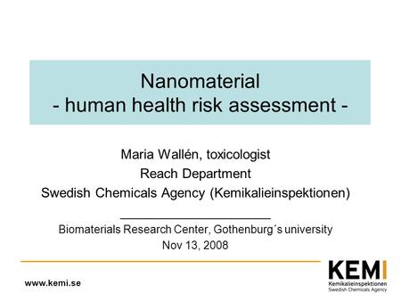 Nanomaterial - human health risk assessment -