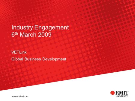 Industry Engagement 6 th March 2009 VETLink Global Business Development.