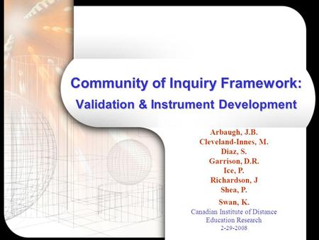 Community of Inquiry Framework: Validation & Instrument Development