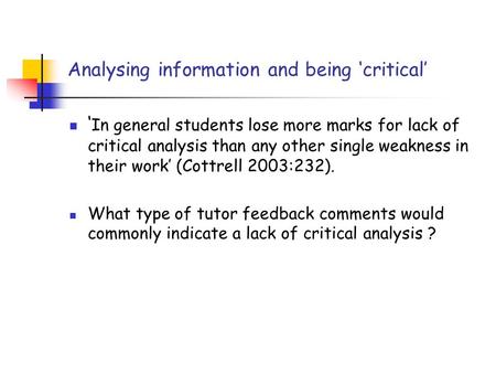 Analysing information and being ‘critical’