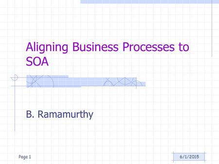 6/1/2015Page 1 Aligning Business Processes to SOA B. Ramamurthy.