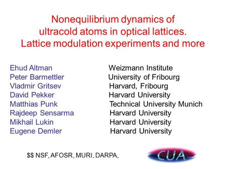 Nonequilibrium dynamics of ultracold atoms in optical lattices. Lattice modulation experiments and more Ehud Altman Weizmann Institute Peter Barmettler.