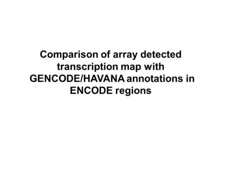 Comparison of array detected transcription map with GENCODE/HAVANA annotations in ENCODE regions.