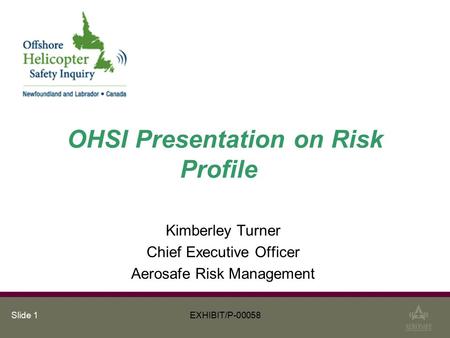 Slide 1 OHSI Presentation on Risk Profile Kimberley Turner Chief Executive Officer Aerosafe Risk Management EXHIBIT/P-00058.