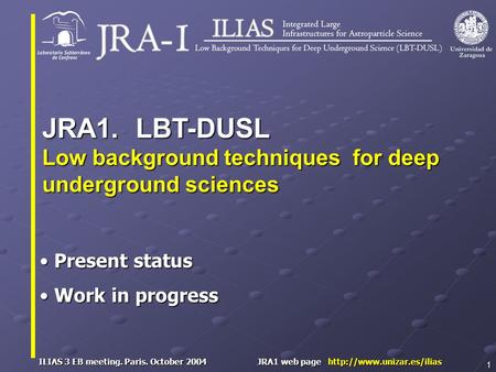 ILIAS 3 EB meeting. Paris. October 2004 JRA1 web page  1 Present status Present status Work in progress Work in progress JRA1.