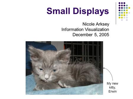 Small Displays Nicole Arksey Information Visualization December 5, 2005 My new kitty, Erwin.