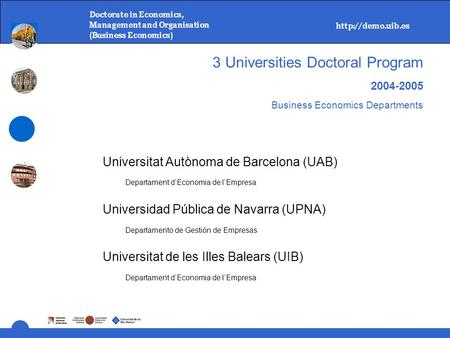 Doctorate in Economics, Management and Organisation (Business Economics)  3 Universities Doctoral Program 2004-2005 Business Economics.