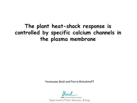 Department of Plant Molecular Biology Younousse Saidi and Pierre Goloubinoff The plant heat-shock response is controlled by specific calcium channels in.