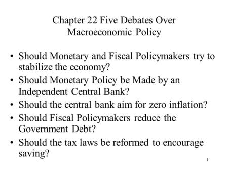 Chapter 22 Five Debates Over Macroeconomic Policy