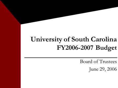 University of South Carolina FY2006-2007 Budget Board of Trustees June 29, 2006.