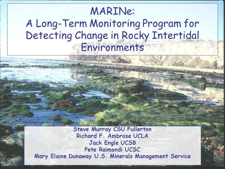 MARINe: A Long-Term Monitoring Program for Detecting Change in Rocky Intertidal Environments Steve Murray CSU Fullerton Richard F. Ambrose UCLA Jack Engle.