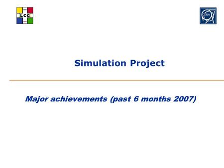 Simulation Project Major achievements (past 6 months 2007)