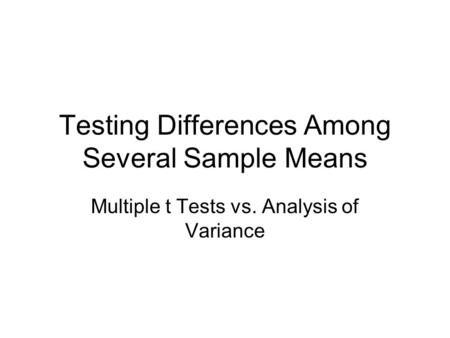 Testing Differences Among Several Sample Means Multiple t Tests vs. Analysis of Variance.