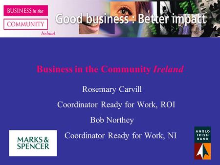 Business in the Community Ireland Rosemary Carvill Coordinator Ready for Work, ROI Bob Northey Coordinator Ready for Work, NI.