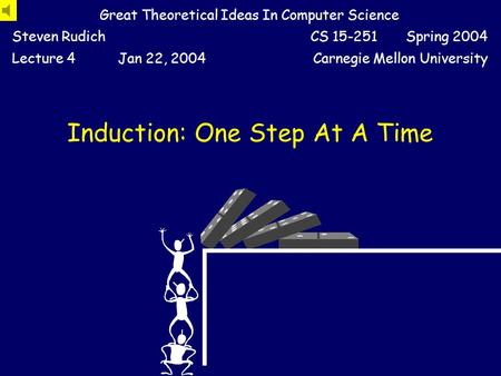Induction: One Step At A Time Great Theoretical Ideas In Computer Science Steven RudichCS 15-251 Spring 2004 Lecture 4Jan 22, 2004Carnegie Mellon University.