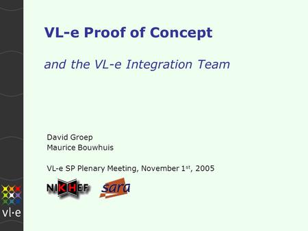 VL-e Proof of Concept and the VL-e Integration Team David Groep Maurice Bouwhuis VL-e SP Plenary Meeting, November 1 st, 2005.