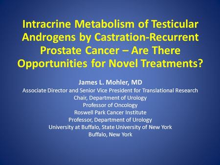 Intracrine Metabolism of Testicular Androgens by Castration-Recurrent Prostate Cancer – Are There Opportunities for Novel Treatments? James L. Mohler,