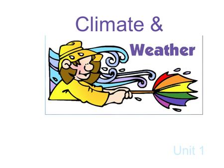 Climate & Unit 1. Vocabulary Weather Atmosphere Climate Precipitations Wind Meteorologist Anemometer Wind vane.