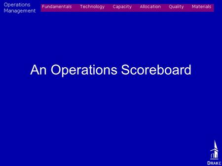 An Operations Scoreboard. Measures of Performance Processing rate (productivity) Value added productivity Throughput time Utilization Waiting time % defective.