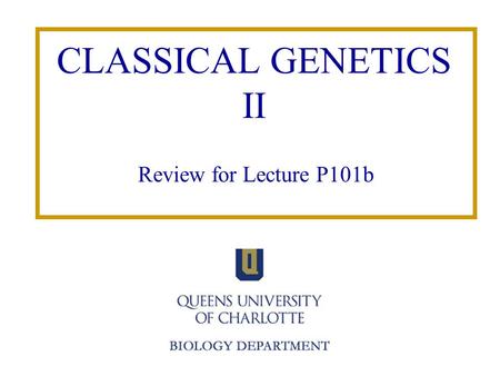 CLASSICAL GENETICS II Review for Lecture P101b. LAB THIS WEEK START in lecture room to go over instructions LATE-COMERS: come back at 2:30 (or 9:00).