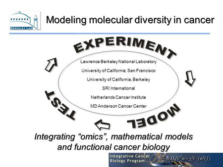 Modeling molecular diversity in cancer Integrating “omics”, mathematical models and functional cancer biology Lawrence Berkeley National Laboratory University.