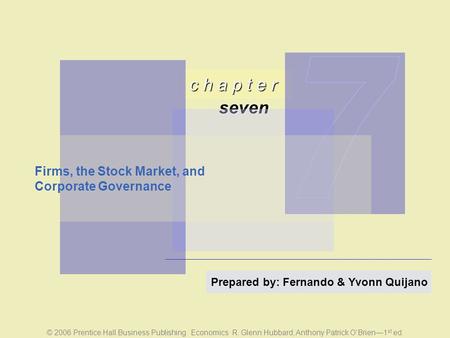 © 2006 Prentice Hall Business Publishing Economics R. Glenn Hubbard, Anthony Patrick O’Brien—1 st ed. c h a p t e r seven Prepared by: Fernando & Yvonn.