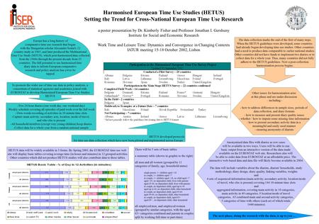 Harmonised European Time Use Studies (HETUS) Setting the Trend for Cross-National European Time Use Research a poster presentation by Dr. Kimberly Fisher.