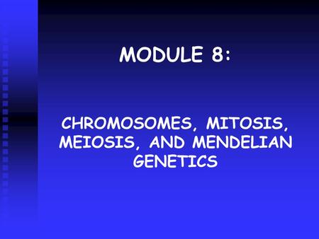 CHROMOSOMES, MITOSIS, MEIOSIS, AND MENDELIAN GENETICS MODULE 8: