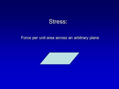 Stress: Force per unit area across an arbitrary plane.
