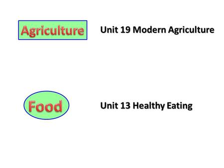 Unit 19 Modern Agriculture Unit 13 Healthy Eating.
