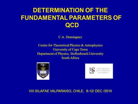 C.A. Dominguez Centre for Theoretical Physics & Astrophysics University of Cape Town Department of Physics, Stellenbosch University South Africa VIII SILAFAE.