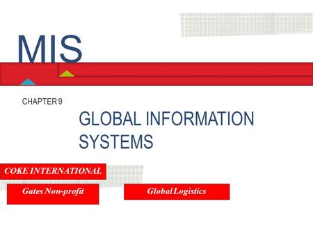 GLOBAL INFORMATION SYSTEMS CHAPTER 9 MIS COKE INTERNATIONAL Gates Non-profit Global Logistics.