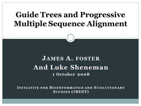J AMES A. FOSTER And Luke Sheneman 1 October 2008 I NITIATIVE FOR B IOINFORMATICS AND E VOLUTIONARY S TUDIES (IBEST) Guide Trees and Progressive Multiple.