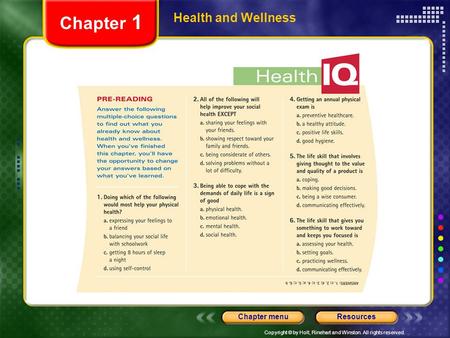 Chapter 1 Health and Wellness.