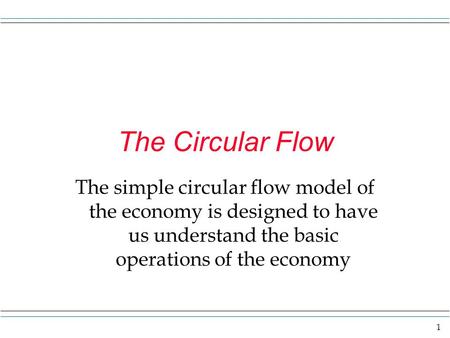 1 The Circular Flow The simple circular flow model of the economy is designed to have us understand the basic operations of the economy.