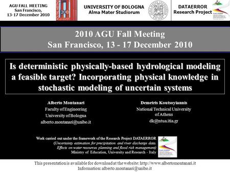 AGU FALL MEETING San Francisco, 13-17 December 2010 UNIVERSITY OF BOLOGNA Alma Mater Studiorum DATAERROR Research Project This presentation is available.
