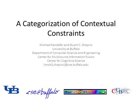 A Categorization of Contextual Constraints Michael Kandefer and Stuart C. Shapiro University at Buffalo Department of Computer Science and Engineering.