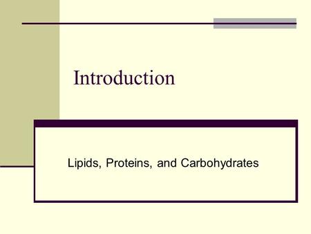 Lipids, Proteins, and Carbohydrates