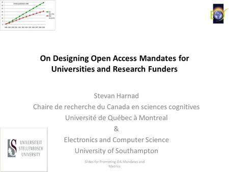 On Designing Open Access Mandates for Universities and Research Funders Stevan Harnad Chaire de recherche du Canada en sciences cognitives Université de.