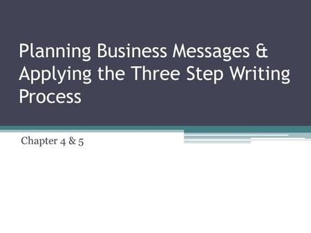 Planning Business Messages & Applying the Three Step Writing Process