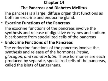 The Pancreas and Diabetes Mellitus